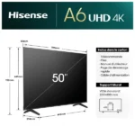 TV Led Hisense - 50" - Affichage LED - Résolution Ultra HD - 4k - Système VIDAA - Commande vocale - 50A6N – Image 3