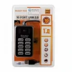 Haut Système 10-Port USB 2.0 Hub P-1603 - Câble 1m - Interrupteur D'alimentation - Noir