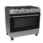 Gazinière 5 feux avec couvercle vitré Midea - Allumage automatique - 1 Moule à pâtisserie émaillé - 1 Bac récupérateur d'huile émaillé - 3 Grille - GAZ_36LMG5G027
