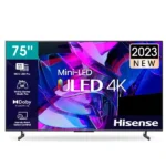TV Smart Mini-LED Hisense – 85″ – Année 2023 - Haut-parleur 2*15W+20W – HDMI – Wifi – BT – USB – RJ45 – Audio bluetooth – Affichage MINI-LED – Résolution 4K ULTRA HD – Système VIDAA – Commande vocale - H75U7K