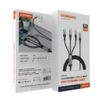 Câble tressé de charge rapide Porodo avec entrée Type-C transparent - 3en1 - universel - charge simultanée - 1m - 60W - PD-CBL0019-BK - Noir – Image 5