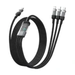 Câble tressé de charge rapide Porodo avec entrée Type-C transparent - 3en1 - universel - charge simultanée - 1m - 60W - PD-CBL0019-BK - Noir