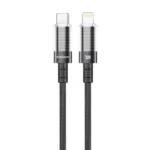 Câble tressé de charge rapide et transfert données Porodo - Type-C vers Lightning transparent - 30W - 1,2m - PD-CBL0026-BK-L