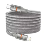 Câble tressé magnétique de charge rapide et transfert données Porodo - Type-C vers Lightning avec indicateur LED - 30W - 1,2m - PD-CBL0030-GY-L - Gris