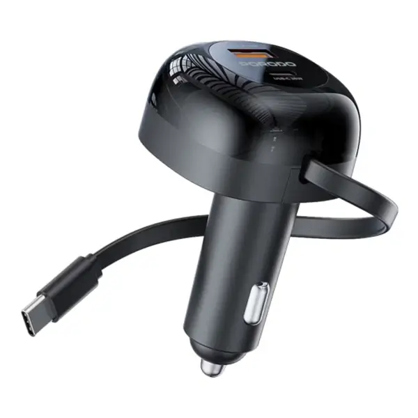 Chargeur De Voiture Double USB-C 90W Rétractable - Charge Rapide, Design Compact - Pour IPhone, Android, Tablette
