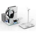 Support Pour PS5 Slim - Porodo Gaming - Chargeur magnétique - 5 emplacements - Chargeur manette - Ventilateur de refroidissement - PDX118 - Blanc