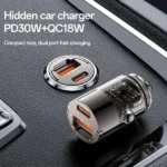 YESIDO – Chargeur Voiture - Design Transparent avec Anneau de Traction - Alliage d'Aluminium - Double Charge Rapide PD 30W + QC 18W - Connecteurs Discrets - SUPER FAST Y68 – Image 2