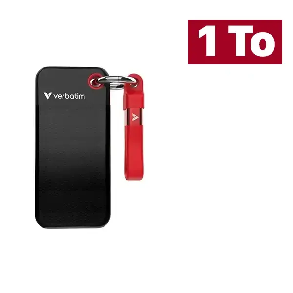 Disque dur SSD Verbatim Pocket avec attache porte-clés et câble - 1To - USB-C vers USB 3.2 GEN 2