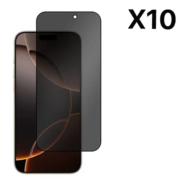 Pack de 10 Antichocs 2.5D/3D - Verre anti-espions - Pour iPhone 16 Pro Max