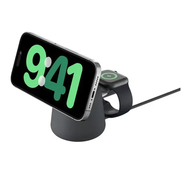 Station de charge rapide avec MagSafe - 2en1 - 15W de charge sans fil à partir de iPhone 12 - 5W pour montre et écouteur - WIZ020MYH36 - Noir