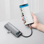 Station d’accueil multifonctions Baseus Metal Gleam - 9en1 -  Type-C - 100W - HDMI 4K - 3x USB 3.2 - RJ45 - Card SD - Card TF - VGA - 1Gbps – Gris - CAHUB-CU0G – Image 3