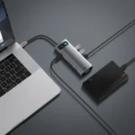 Station d’accueil multifonctions Baseus Metal Gleam - 9en1 -  Type-C - 100W - HDMI 4K - 3x USB 3.2 - RJ45 - Card SD - Card TF - VGA - 1Gbps – Gris - CAHUB-CU0G – Image 2