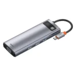 Station d’accueil multifonctions Baseus Metal Gleam - 9en1 -  Type-C - 100W - HDMI 4K - 3x USB 3.2 - RJ45 - Card SD - Card TF - VGA - 1Gbps – Gris - CAHUB-CU0G – Image 4