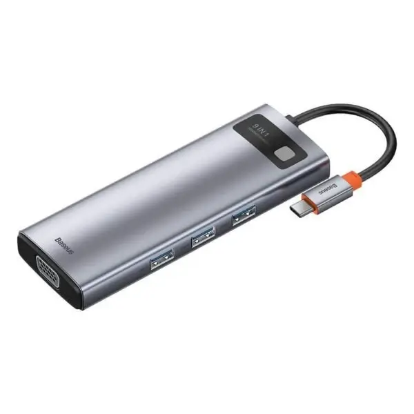 CAHUB-CU0G 4 Station d’accueil multifonctions Baseus Metal Gleam - 9en1 -  Type-C - 100W - HDMI 4K - 3x USB 3.2 - RJ45 - Card SD - Card TF - VGA - 1Gbps – Gris - CAHUB-CU0G – Image 4