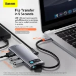 Station d’accueil multifonctions Baseus Metal Gleam - 6en1 -  Type-C - 100W - HDMI 4K - 3x USB 3.2 - RJ45 - 1Gbps – Gris - CAHUB-CW0G – Image 3