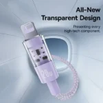 Câble de charge rapide Baseus Purely Lucent Purely Power – 20W – 1m – Type-C vers Lightning - Nébuleux violet - P10373001511-00 – Image 2