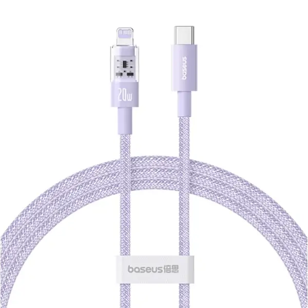 Câble de charge rapide Baseus Purely Lucent Purely Power – 20W – 1m – Type-C vers Lightning - Nébuleux violet - P10373001511-00
