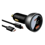 Chargeur de voiture rapide Baseus avec câble type-c intégré - 2 supports - USB et type-C - 140W - Noir - CGZX070001