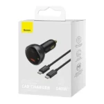 Chargeur de voiture rapide Baseus avec câble type-c intégré - 2 supports - USB et type-C - 140W - Noir - CGZX070001 – Image 2