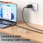 Câble de charge rapide bandoulière Mcdodo 60W 2en1 - Type-C vers type-C - Lanière - 1.2m - Mcdodo CA-683 - Noir – Image 3