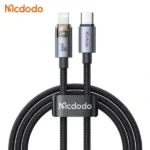 Câble de charge rapide tressé Mcdodo 36W - Type-C vers Lightning -  1.2m - Lumière LED de charge - Mcdodo CA-694 - Noir