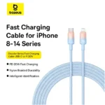Câble de charge rapide et de transfert de données Baseus Discolor – 20W – 2m – Type-C vers Lightning - Galaxy bleu - P10374901311-00 – Image 2