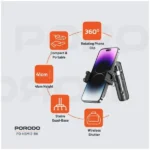 Perche à selfie sans fil pliable Porodo avec trépied extensible – 41cm - BT 5.2 - Batterie 55 mAh - 5000 prises - Rotation 360° - PD-HSM12 - Noir – Image 4
