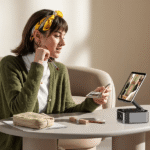 Support multifonction pour tablette avec batterie externe Porodo - 5W - 1200 mAh - 3,5h d'autonomie - Haut-parleur  – Rotation 360° - PD-LFST175 - Noir – Image 3