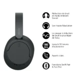 Casque supra-auriculaire sans fil Sony - BT - Réduction de Bruit - 35H d'autonomie - Micro intégré - Noir - WH-CH720N – Image 2