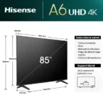 TV connectée mini led Hisense - 85'' - Apple mobile - Affichage D-LED - Résolution ULTRA HD 4K - Rétroéclairage LED Mini-LED - Système VIDAA - Commande vocale - 85A6N – Image 2