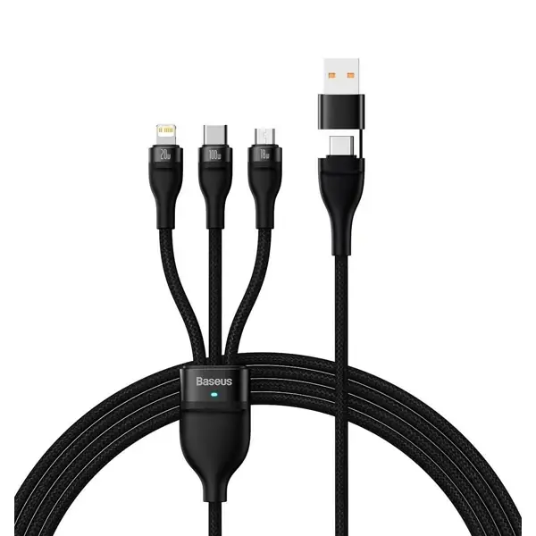 Câble de charge rapide et de transfert de données Baseus Flash – 100W – 1.2m – USB/Type-C vers Lightning, Micro USB, Type-C - Noir - CASS030101