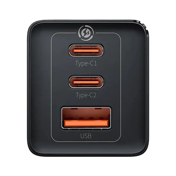 Boitier de charge mural rapide Baseus GaN5 Pro avec 3 supports - 1 USB et 2 type-C - 65W - Noir - CCGP120201