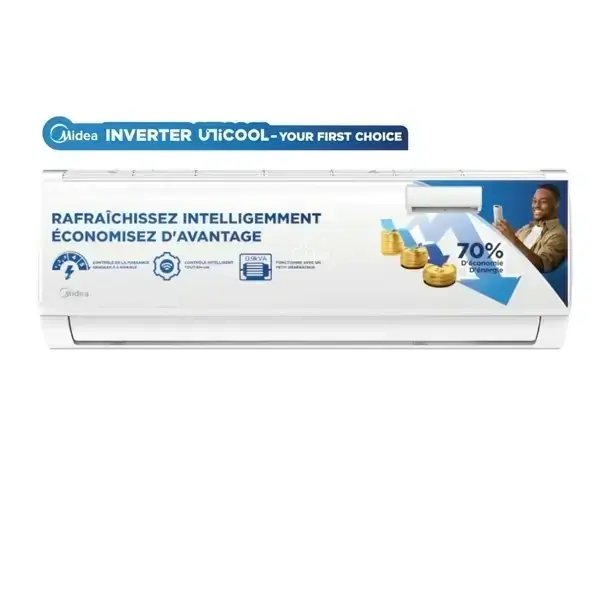 Split mural Inverter Unicool+ Midea - 24.000 BTU- 3CV - Anti-Bactérie et Purificateur d'air -  Mode Turbo, refroidissement rapide - R410a - MSEF1D-24CRDN8