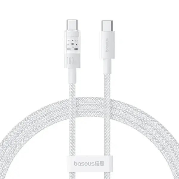 Câble de charge rapide Baseus Purely Lucent Purely Power – 100W – 1m – Type-C vers Type-C - Blanc - P10373000211-00