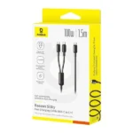 Câble de charge rapide et de transfert de données Baseus New pudding - 2en1 - 1,5m - 100W - Type-C vers 2 Type-C -  Noir - P10377701111-00 – Image 2