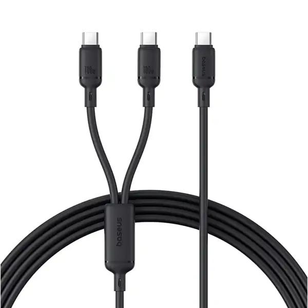 Câble de charge rapide et de transfert de données Baseus New pudding - 2en1 - 1,5m - 100W - Type-C vers 2 Type-C -  Noir - P10377701111-00