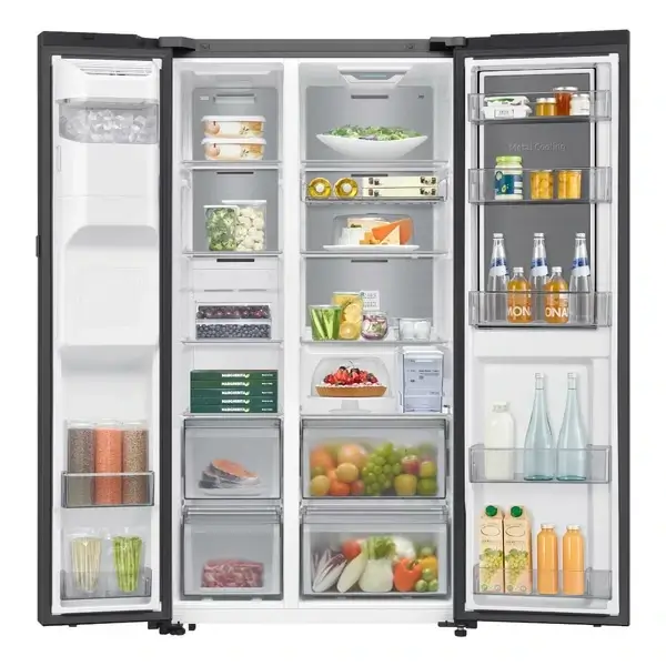 Réfrigérateur américain Inventer double portes Samsung - 627L Net - Distributeur d'eau - Wi-Fi intégré - Porte à ouverture automatique - Avec une ouverture en option - RS80F65G4FGH
