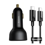 Chargeur de voiture rapide Baseus Superme Digital Display PPS avec câble type-c 1m intégré - 100W - 2 supports - USB et type-C - Noir - TZCCZX-01