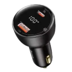 Chargeur de voiture rapide Baseus Superme Digital Display PPS avec câble type-c 1m intégré - 100W - 2 supports - USB et type-C - Noir - TZCCZX-01 – Image 2