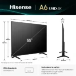 TV connectée Led Hisense - 55" - Affichage DLED - Résolution 4K UHD - Système d’exploitation VIDAA - Apple Home - HDMI - USB - Ethernet RJ45 - Wifi - BT - Optique - Télécommande vocale - Commande vocale -55A6Q – Image 2