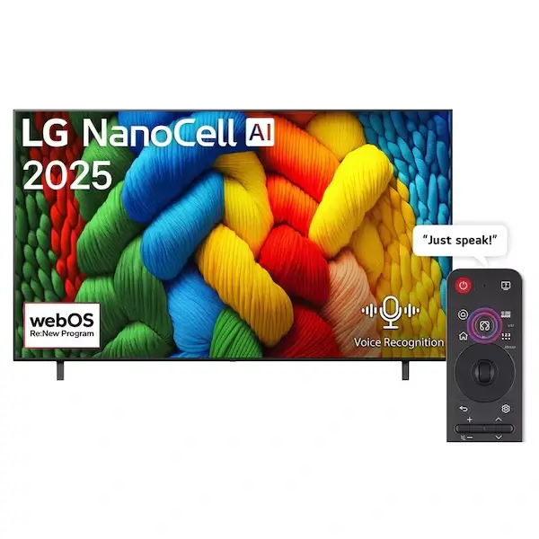 TV Smart NanoCell AI avec télécommande magique LG - 86" - Année 2025 - 4K OLED -  4K ULTRA HD - AI Sound Pro - Wifi - BT - Assistant Google - WebOS25 - Reconnaissance vocale - Processeur α7 Gen8 AI 4K - 86NANO80A6A