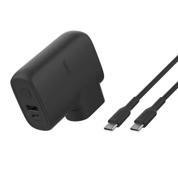 Chargeur à multiples têtes avec PowerBank intégré Belkin - charge par secteur 25W - PowerBank 5K de 20W - 1 port USB-C et 1 port USB-A - BPZ003BT1MBK-B6