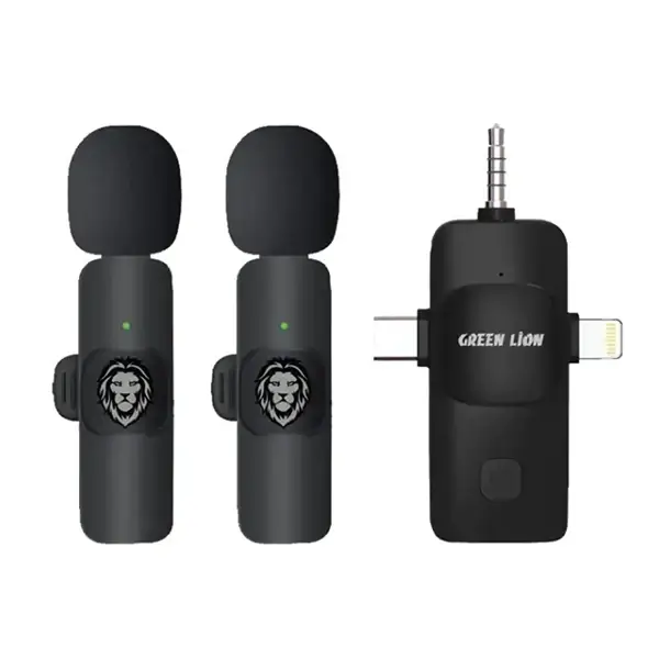Micro cravate sans fil avec 3 connecteurs Green Lion - 5h d'autonomie - Connecteurs Type-C - AUX - Lightning - Réduction de bruit - 20m à 30m - GN3IN1WMBK