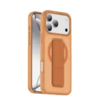 Coque de protection MagSafe avec support pliable pour iPhone 17 Pro Max Green Lion - Résistance aux chocs jusqu'à 3500g - Aimants puissants - Anti-rayures - Dragonne en cuir - Protection de l'appareil photo - Fonctions horizontales et verticales - Orange titane - GNGRP17PMOG
