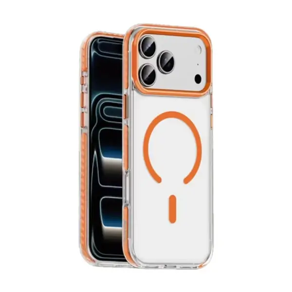 Coque de protection Magsafe pour iPhone 17 Pro Green Lion - Anti-rayures - Protection contre les chutes - Protection de l'appareil photo – Orange - GNMXMG17POG