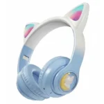 Casque OLA Kitty  – sans fil - Bluetooth 5.4 - mignon avec oreilles lumineuses et son stéréo - Bleu