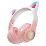 Casque OLA Kitty  – sans fil - Bluetooth 5.4 - mignon avec oreilles lumineuses et son stéréo - Rose
