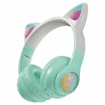 Casque OLA Kitty  – sans fil - Bluetooth 5.4 - mignon avec oreilles lumineuses et son stéréo - Vert