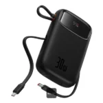 PowerBank à charge rapide Baseus QPow 2 – 10000mAh – 30W – 2 câbles Type-C intégrés – Indicateur LED numérique pour suivre le niveau de batterie - Noir - P10055008113-00