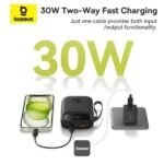 PowerBank à charge rapide Baseus QPow 2 – 10000mAh – 30W – 2 câbles Type-C intégrés – Indicateur LED numérique pour suivre le niveau de batterie - Noir - P10055008113-00 – Image 2